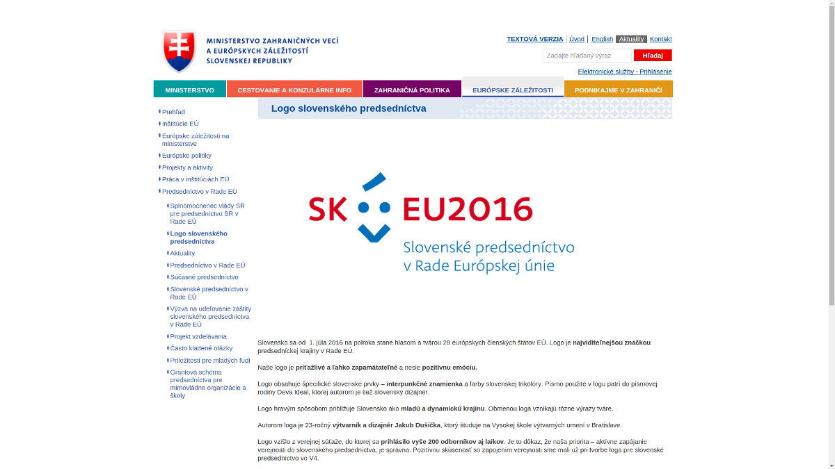 Логотип Словацької 2016 року головує в Європейській Раді, нарешті, на сайті